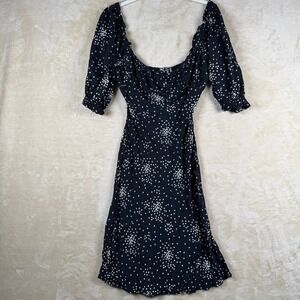 Anthropologie Juliet Mini Dress Black White Puff Sleeve Ruffle S Cottagecore